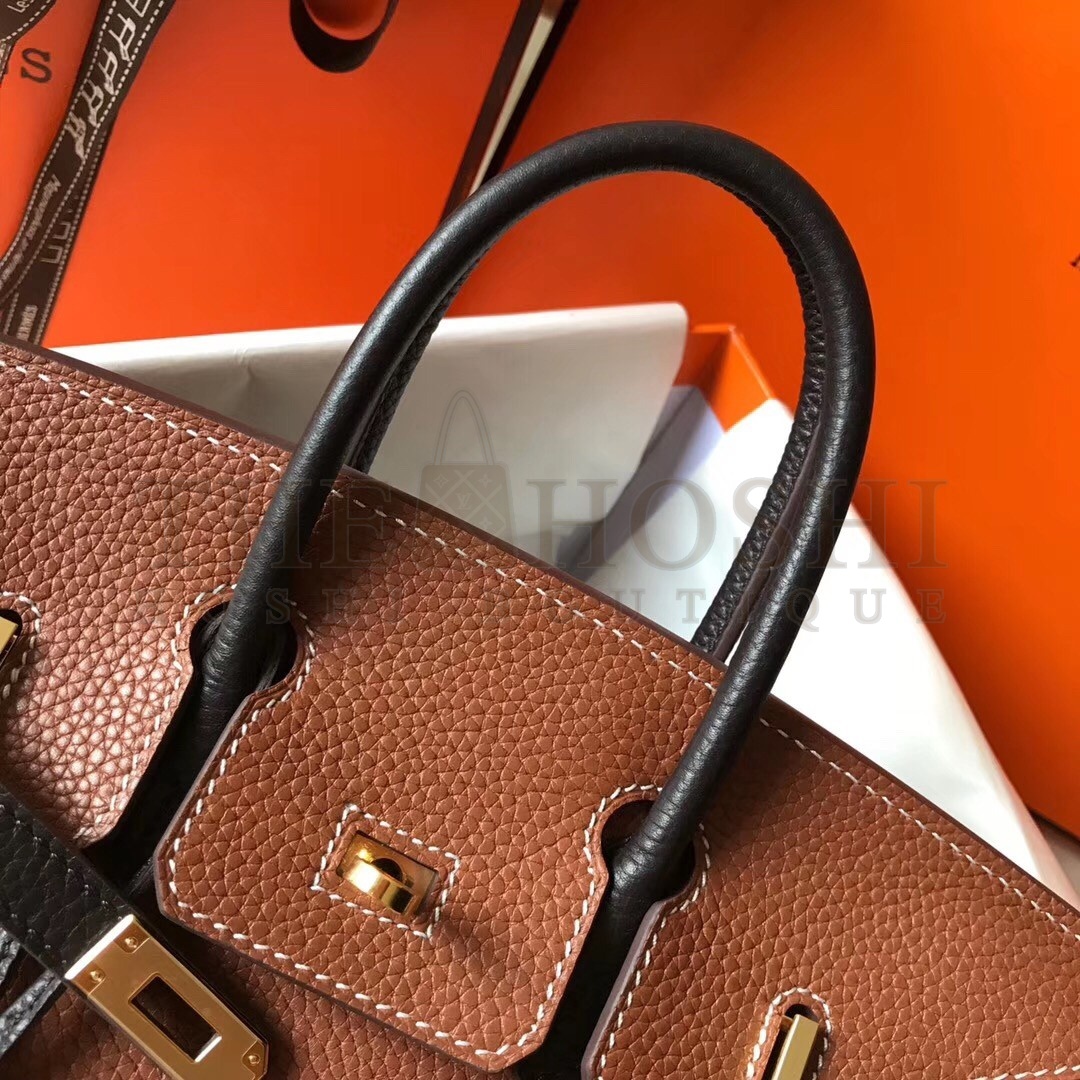 H**me5 Bi-Color Birkin 25cm Bag In Brown/Black Clemence Leather Master Quality