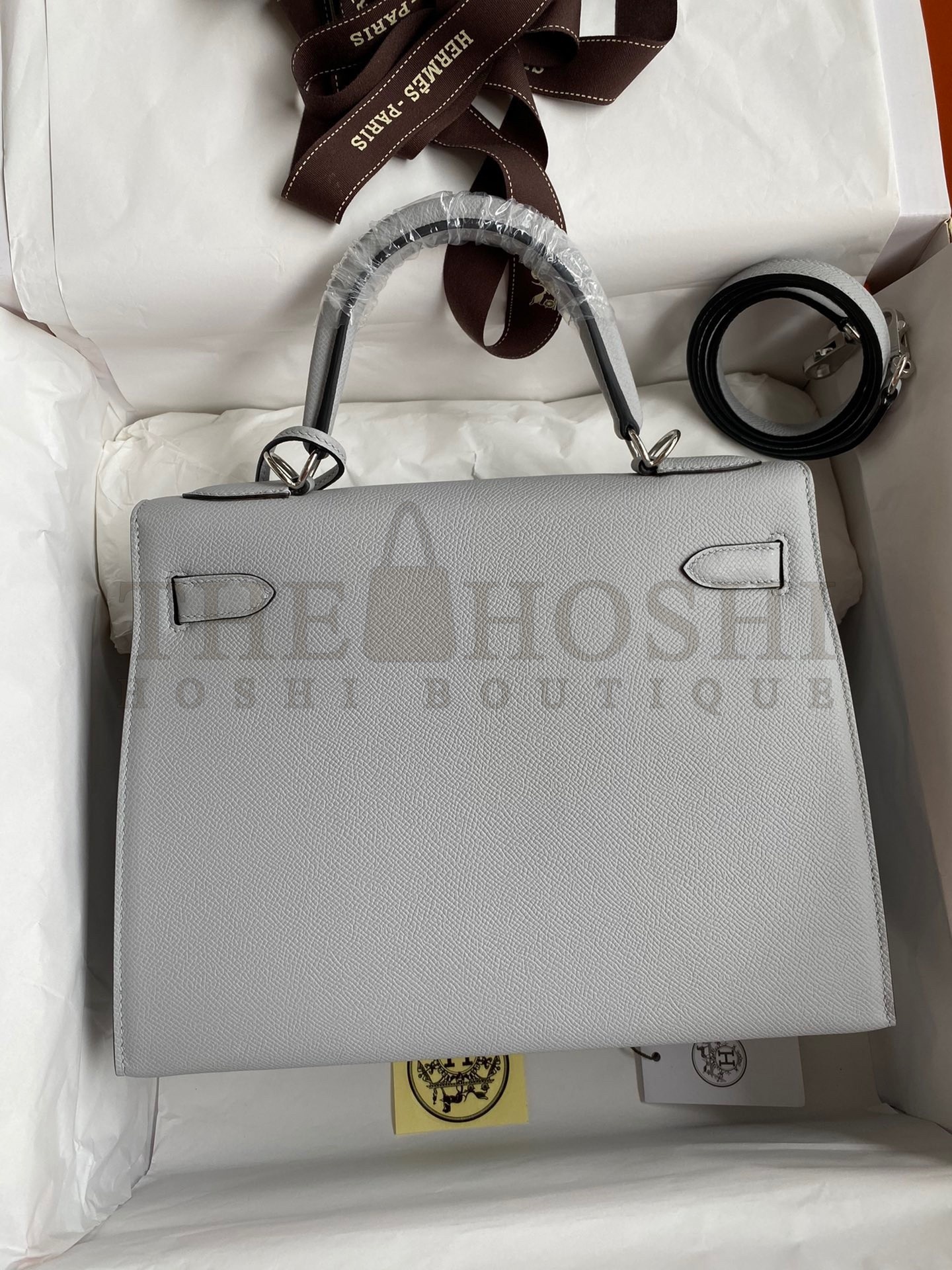 H**me5 Kelly Sellier 28 Handmade Bag In Gris Mouette Epsom Calfskin Master Quality