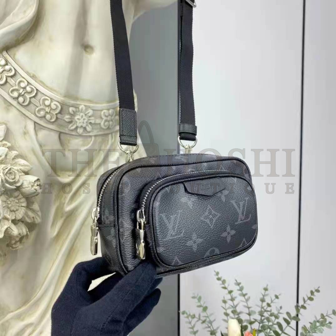 L0vis Vvtt0n LV Men Outdoor Pouch Taigarama Noir Black Coated Canvas Cowhide Leather Master Quality
