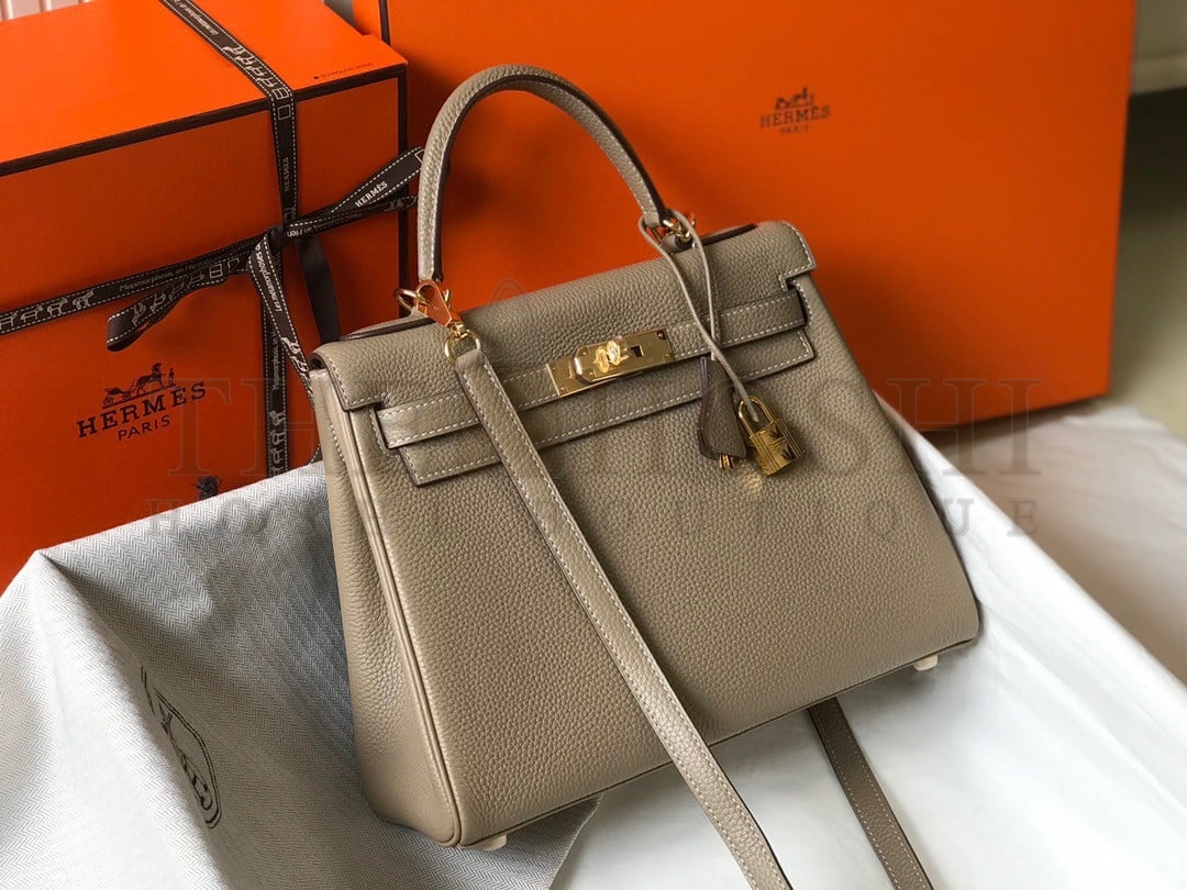 H**me5 Kelly 32cm Retourne Bag in Tourterelle Clemence Leather GHW Master Quality