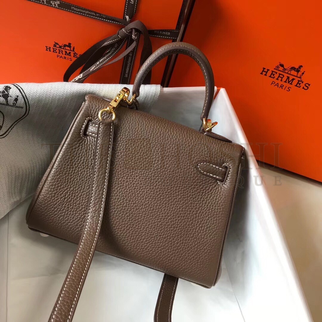 H**me5 Mini Kelly 20cm Bag In Taupe Clemence Leather Master Quality