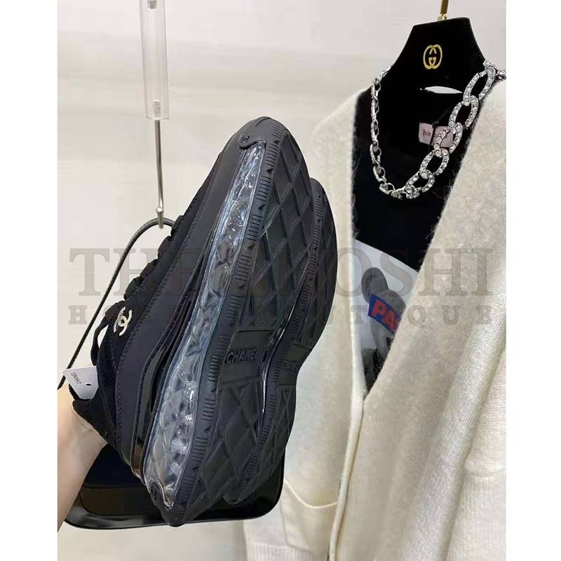 Ch**el Women Sneakers Suede Calfskin Velvet & Grosgrain Black Master Quality
