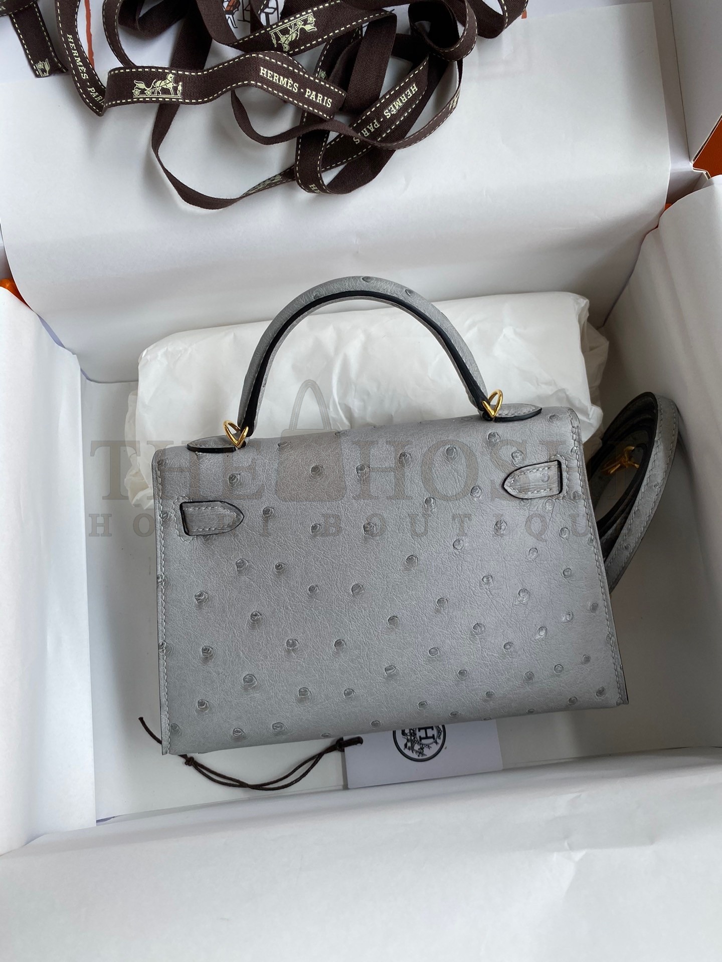 H**me5 Kelly Mini II Sellier Handmade Bag In Bleu Glacier Ostrich Leather Master Quality
