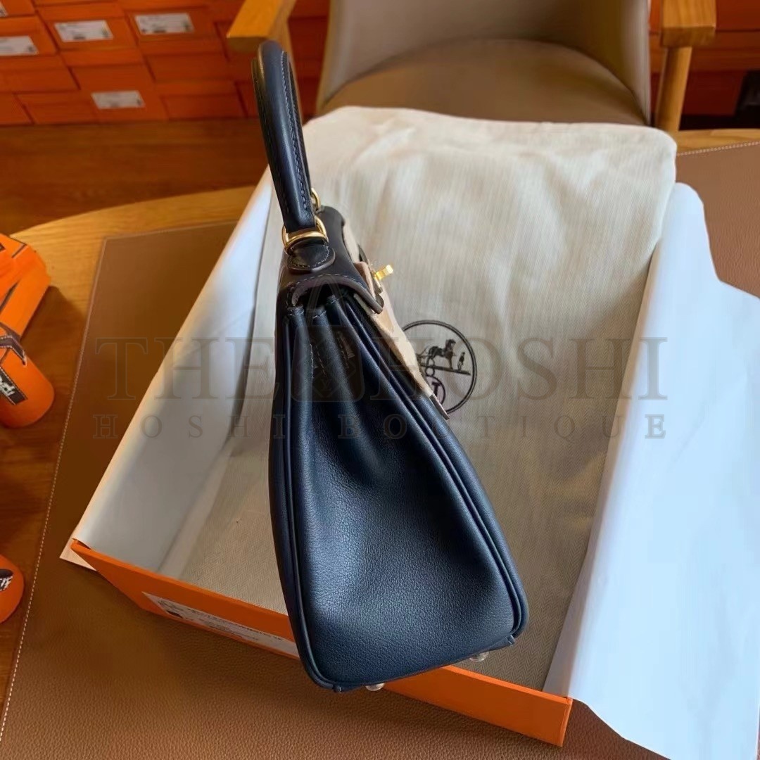 H**me5 Kelly Colormatic 25 Handmade Bag in Blue Nuit Swift Leather Master Quality
