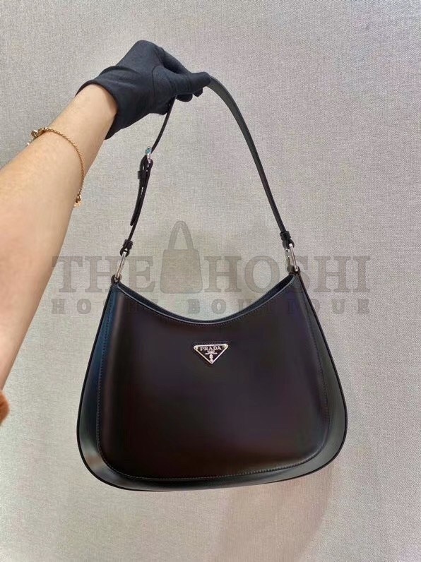 Pra*a Cleo Shoulder Large Bag In Black Brushed Leather Master Quality