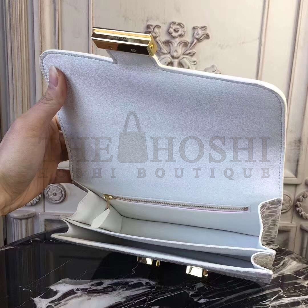 H**me5 White Constance MM 24cm Crocodile Bag Master Quality