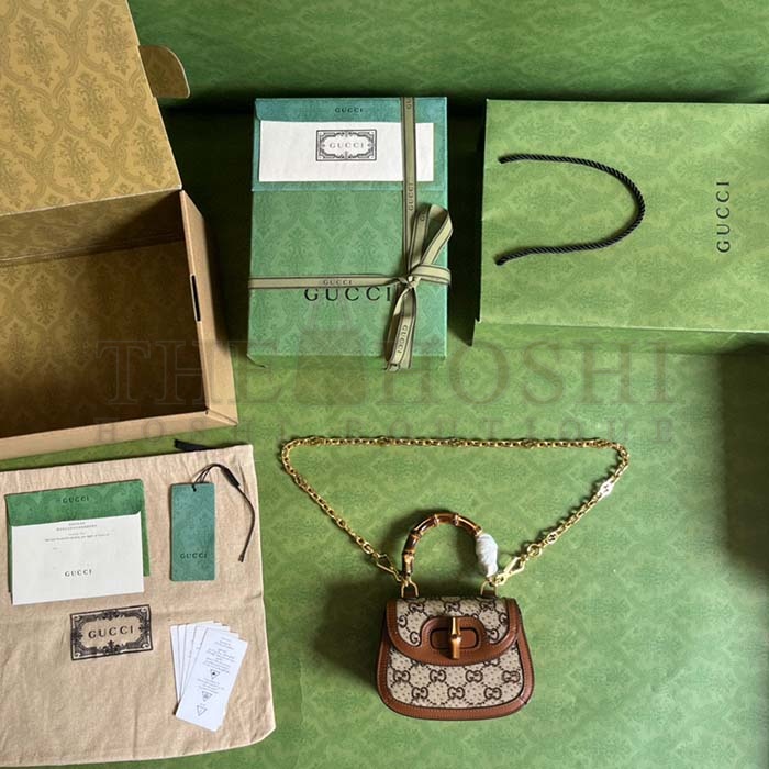 Gvc*1 Women Bamboo 1947 Mini Top Handle Bag Beige Ebony Canvas GG Crystal Master Quality