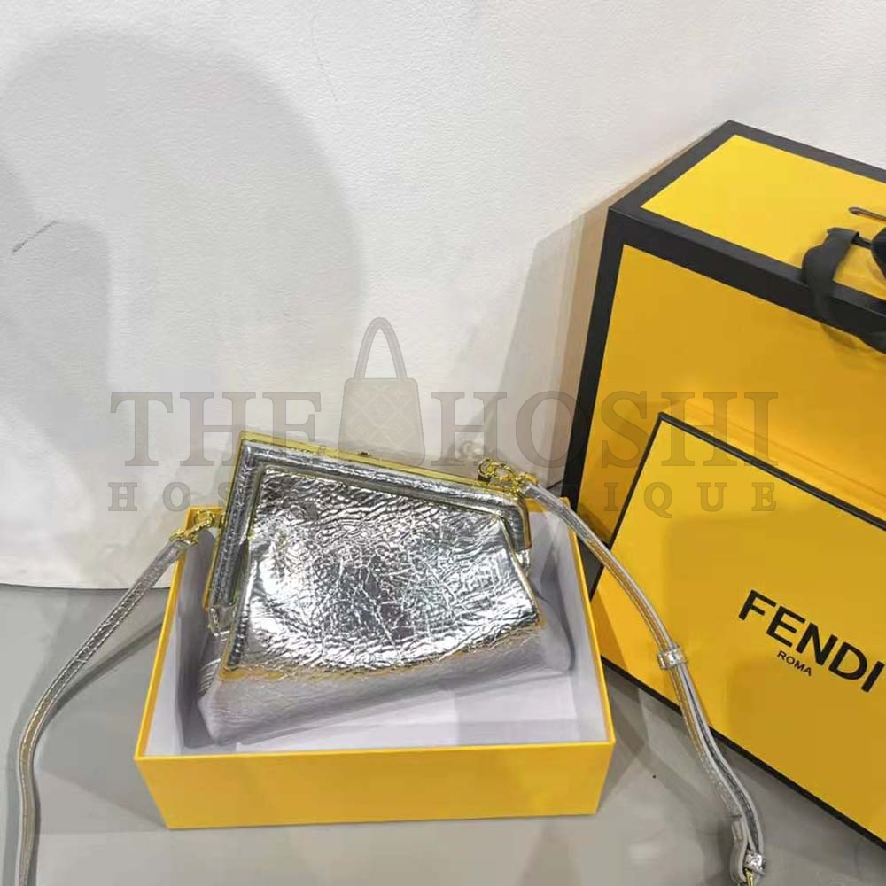 F**di Women First Small Silver Laminated Leather Bag Master Quality