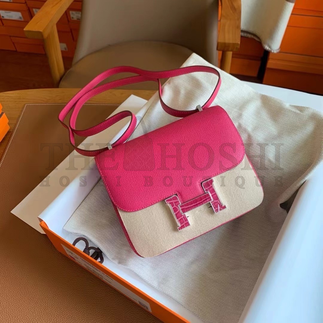 H**me5 Constance Enamel 18 Handmade Bag In Rose Mexico Epsom Calfskin Master Quality