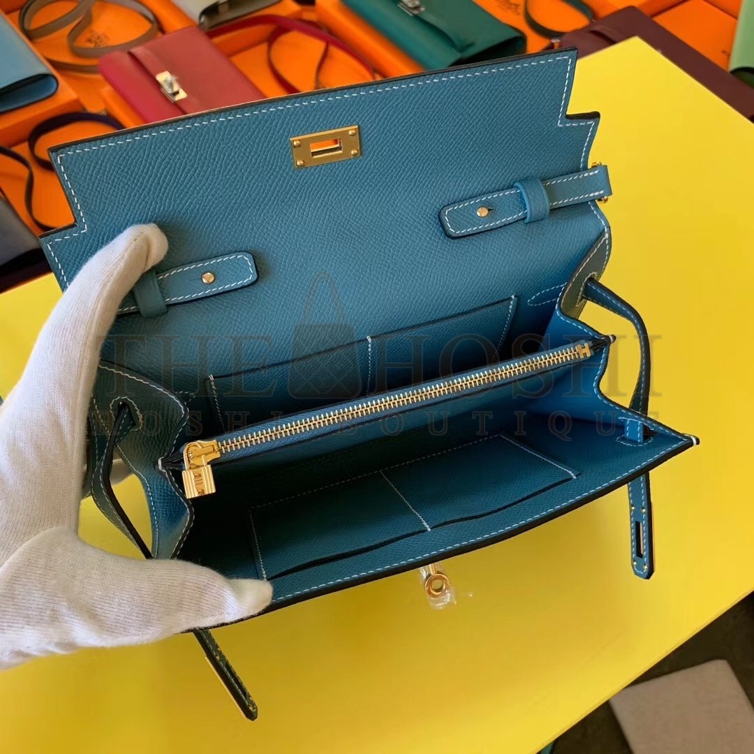H**me5 Kelly Classique To Go Wallet In Blue Jean Epsom Calfskin Master Quality