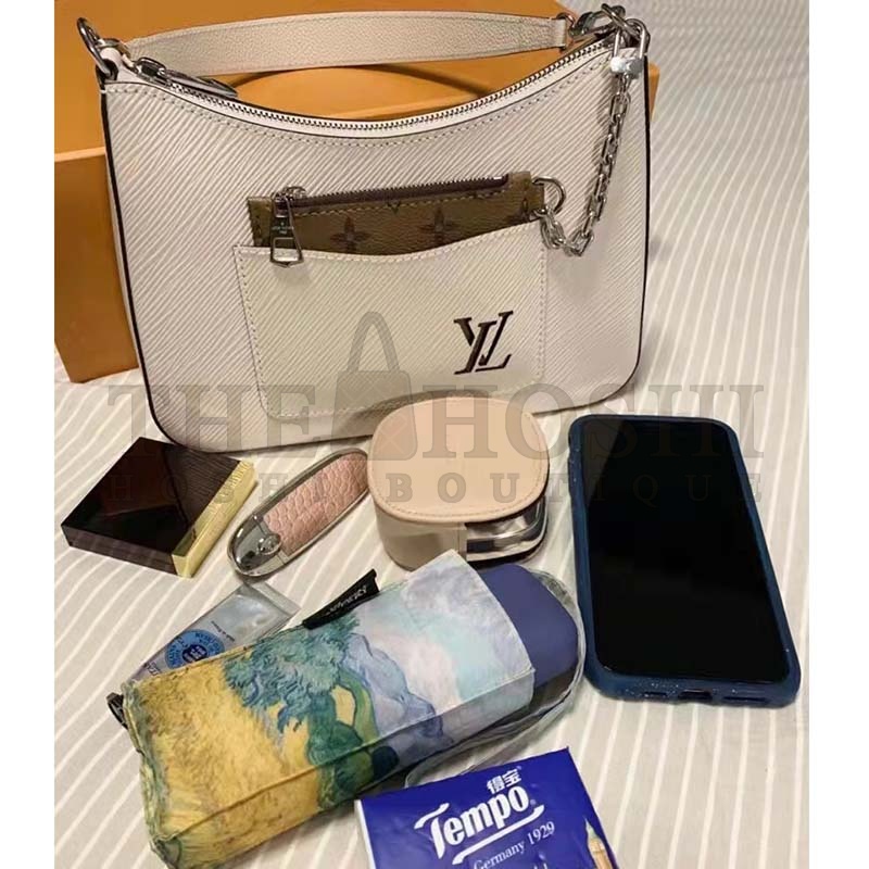 L0vis Vvtt0n LV Women Marelle Handbag Quartz White Epi Grained Cowhide Canvas Master Quality