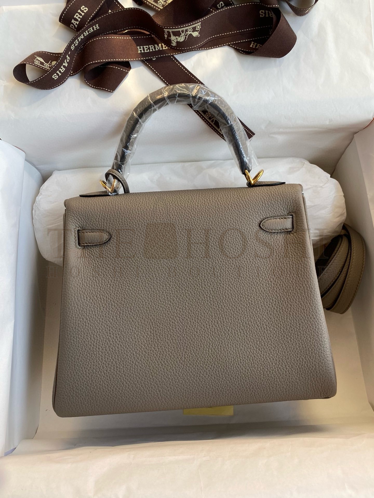 H**me5 Kelly Retourne 25 Handmade Bag In Gris Meyer Clemence Leather Master Quality