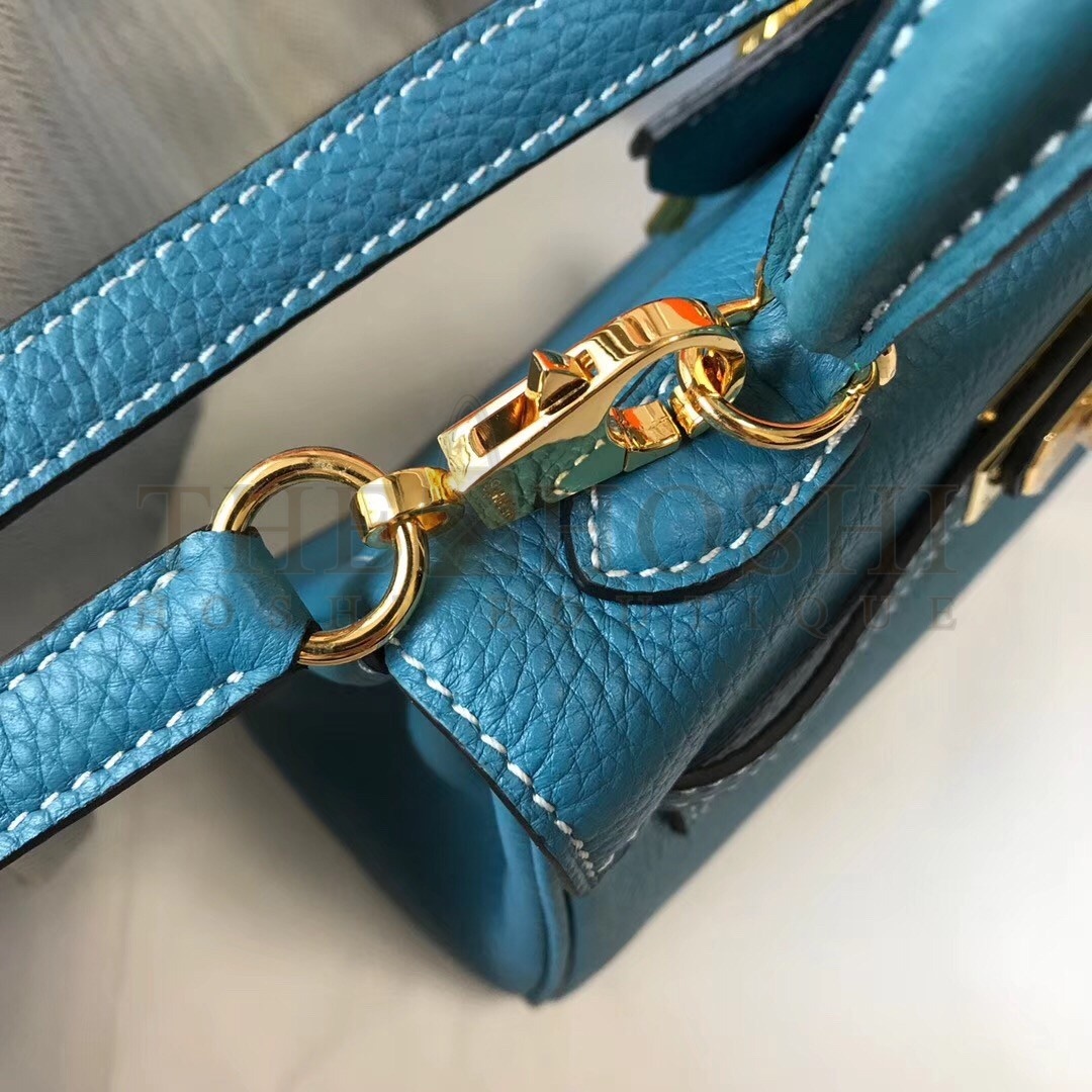 H**me5 Mini Kelly 20cm Bag In Blue Jean Clemence Leather Master Quality