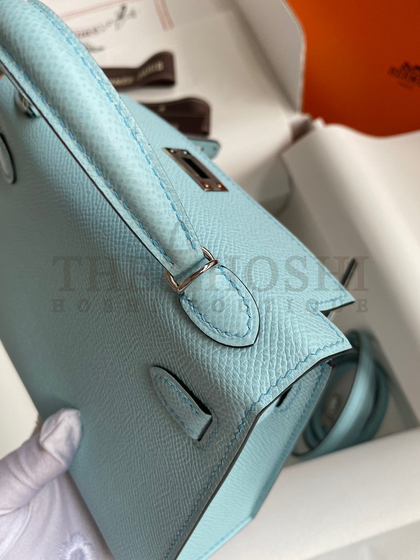 H**me5 Kelly Mini II Sellier Handmade Bag In Blue Zephyr Epsom Calfskin Master Quality
