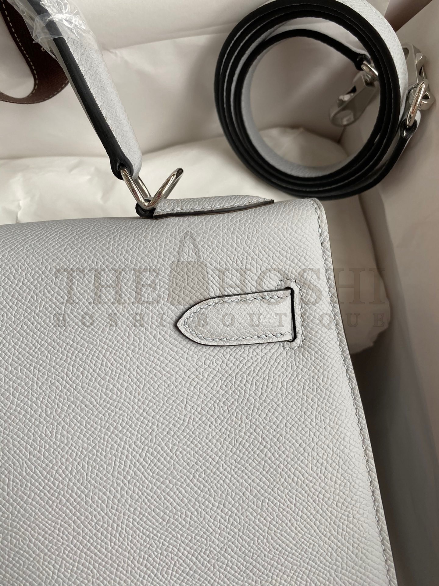 H**me5 Kelly Sellier 28 Handmade Bag In Gris Mouette Epsom Calfskin Master Quality