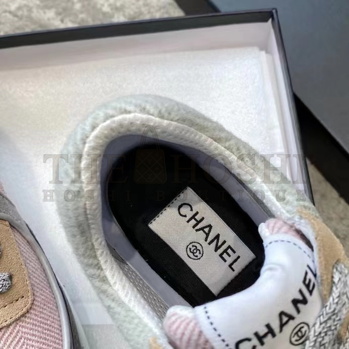 Ch**el Women CC Sneakers Fabric &amp; Suede Calfskin Multicolor 1 Cm Heel Master Quality