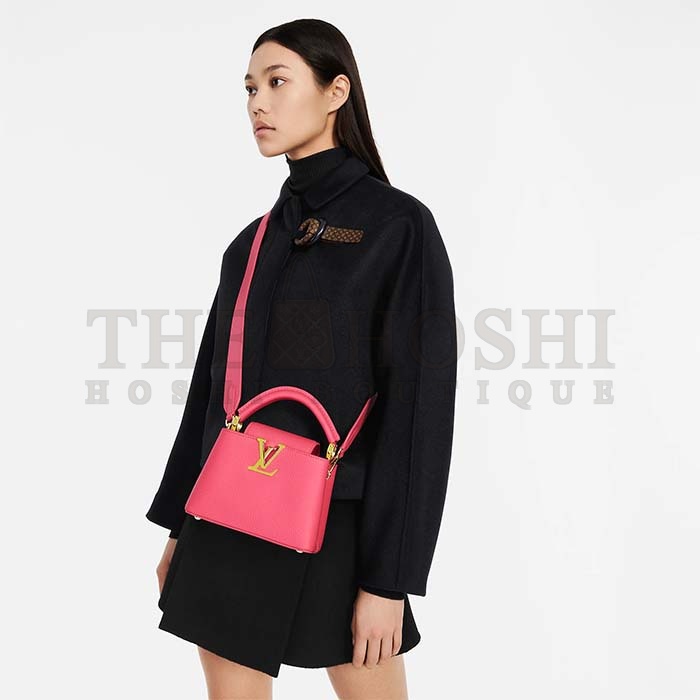 L0vis Vvtt0n LV Women Capucines Mini Handbag Dragon Fruit Pink Cedrat Taurillon Leather Master Quality