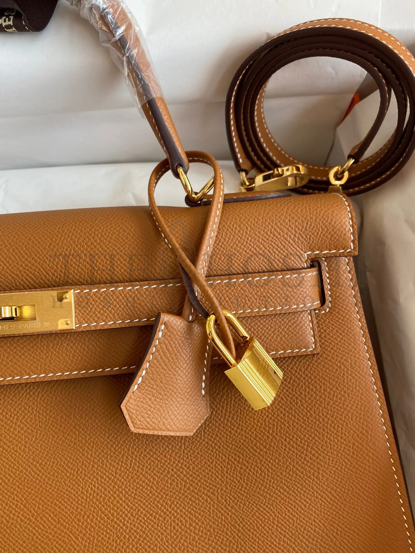 H**me5 Kelly Sellier 32 Handmade Bag In Gold Epsom Calfskin Master Quality