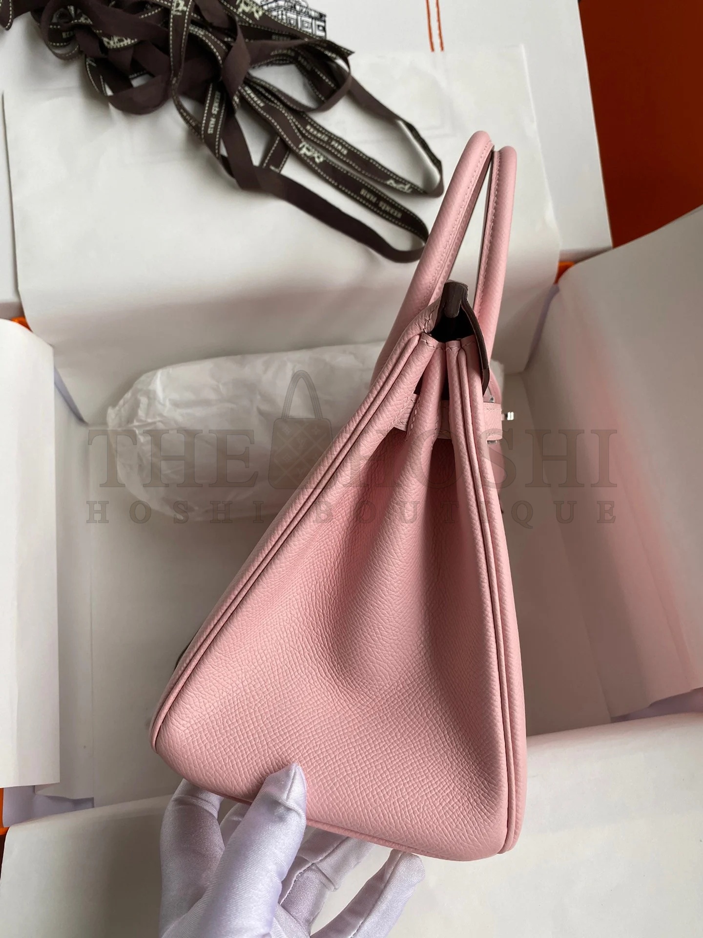 H**me5 Birkin 25 Retourne Handmade Bag In Rose Sakura Epsom Calfskin Master Quality