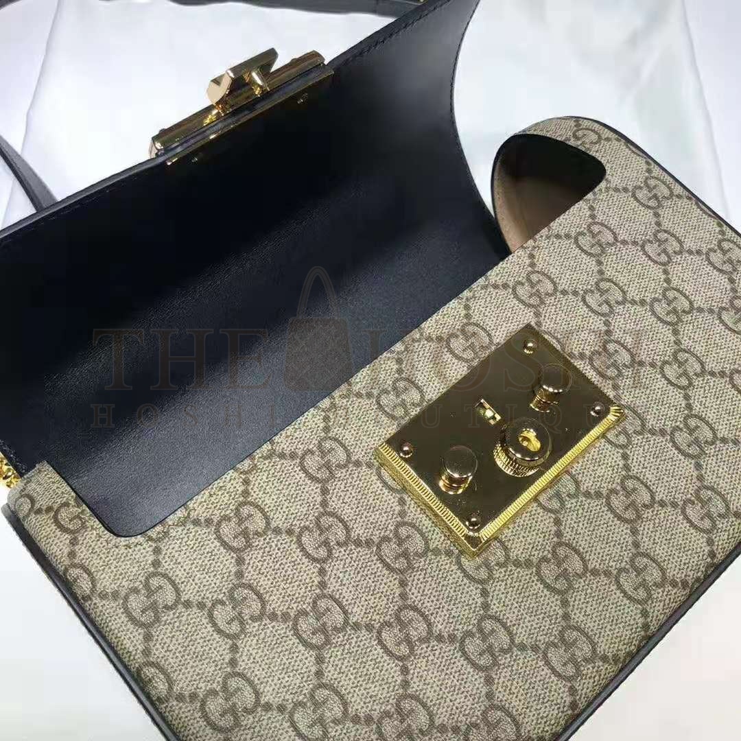 Gvc*1 GG Women Padlock GG Small Bamboo Shoulder Bag in Beige/Ebony GG Svp*me Canvas Master Quality