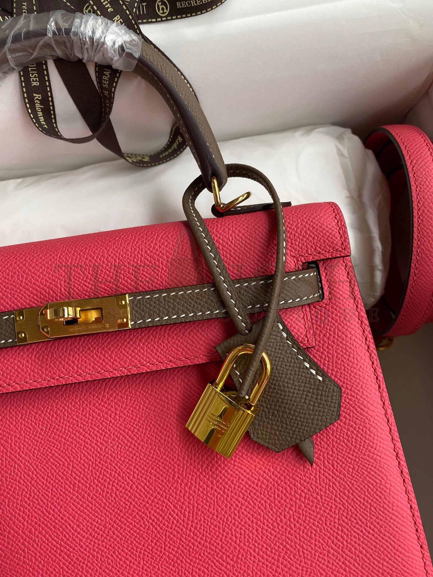 H**me5 Kelly Sellier 25 Bicolor Bag in Rose Extremea nd Taupe Epsom Calfskin Master Quality