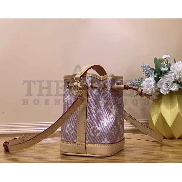 L0vis Vvtt0n LV Women Nano Noé Bucket Bag Pink Monogram Coated Canvas Cowhide Leather Master Quality