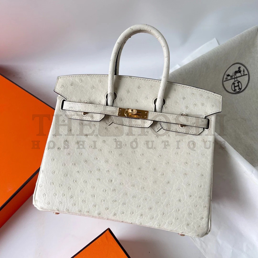 H**me5 Birkin 25 Retourne Handmade Bag In Beton Ostrich Leather Master Quality