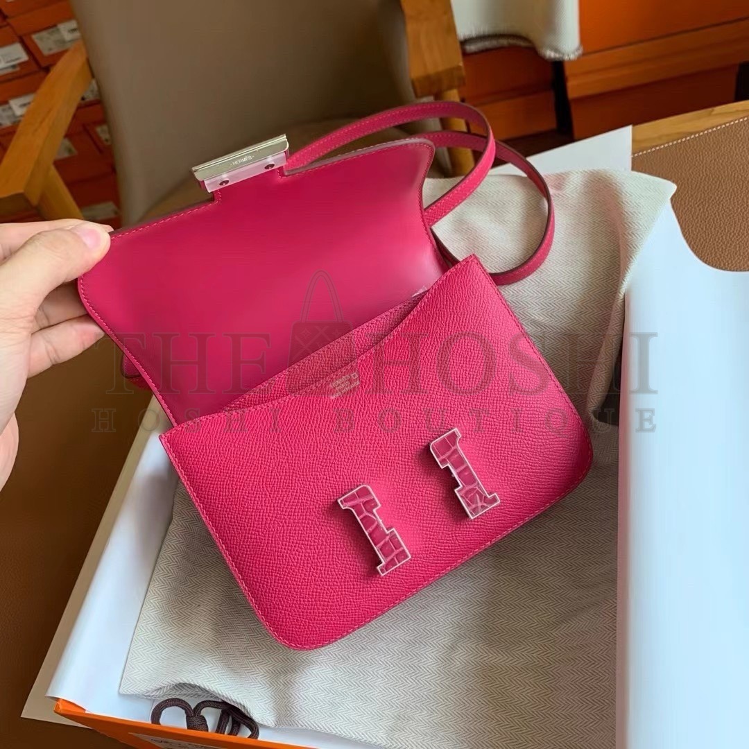 H**me5 Constance Enamel 18 Handmade Bag In Rose Mexico Epsom Calfskin Master Quality