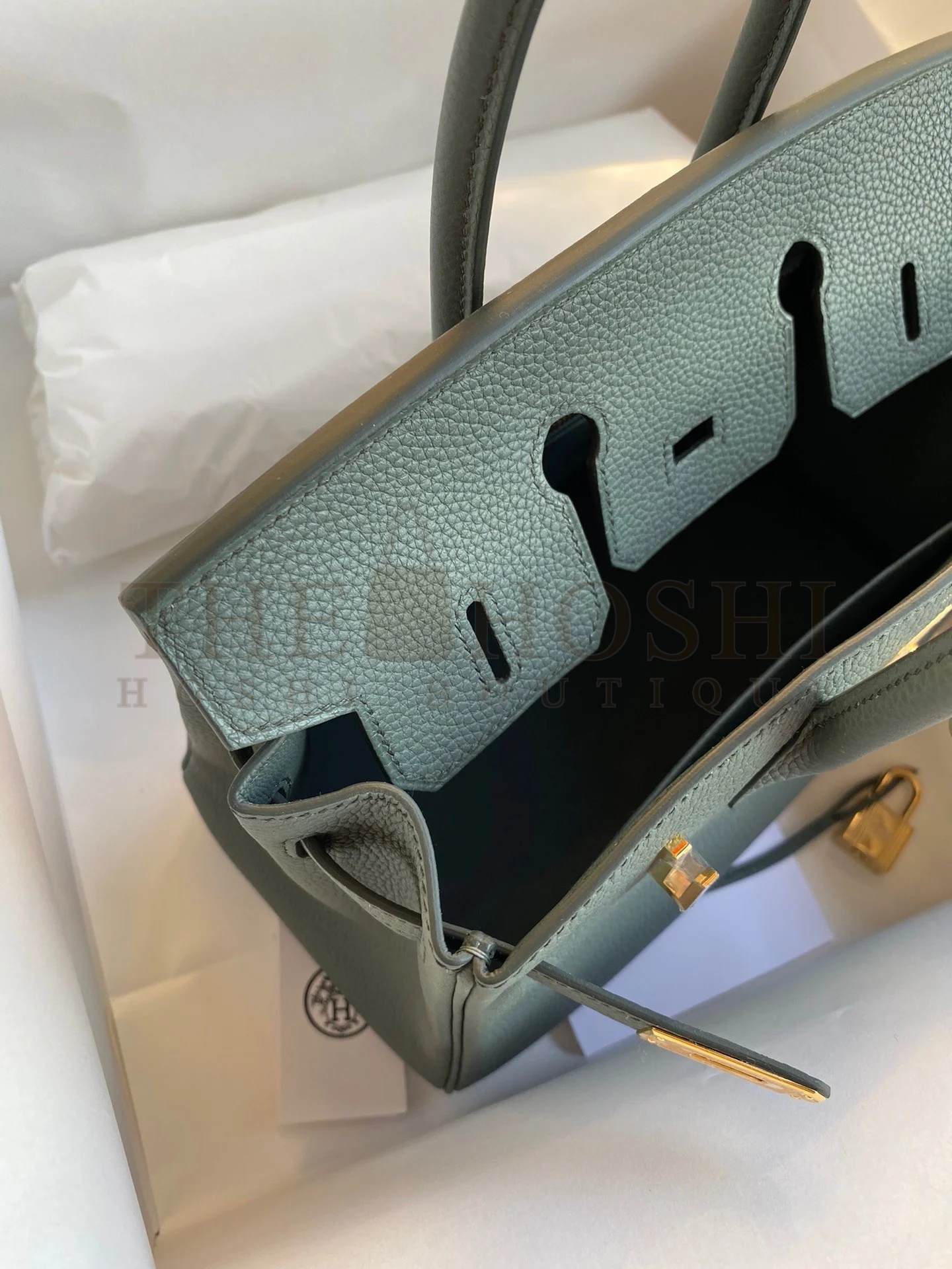 H**me5 Birkin 25 Retourne Handmade Bag In Vert Amande Clemence Leather Master Quality