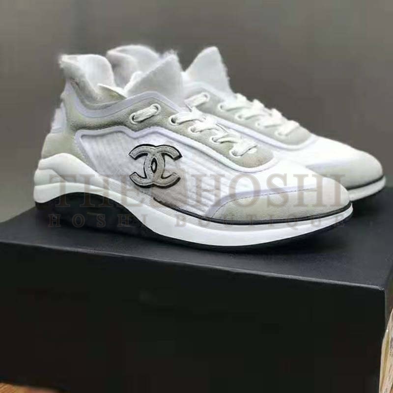 Ch**el Women Velvet Calfskin & Mixed Fibers Sneakers-Grey Master Quality