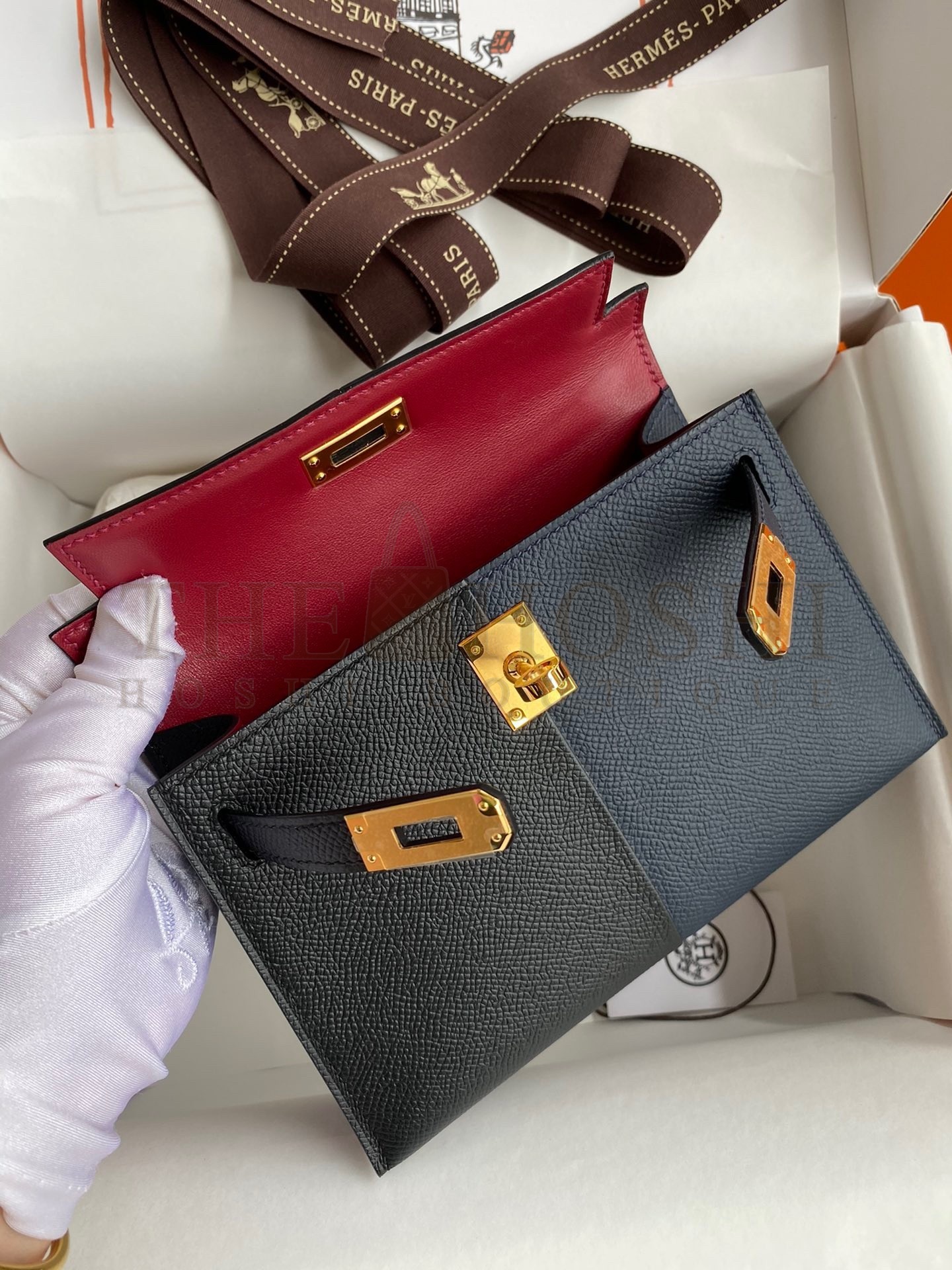 H**me5 Kelly Mini II Sellier Tri-color Bag In Black/Blue Indigo/Red Calfskin Master Quality
