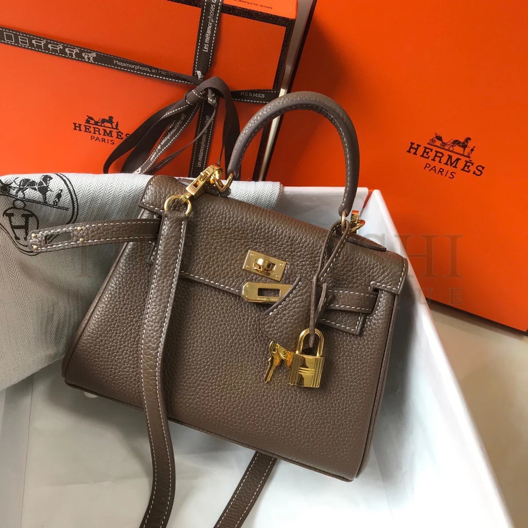 H**me5 Kelly 20cm Bag In Taupe Clemence Leather GHW Master Quality