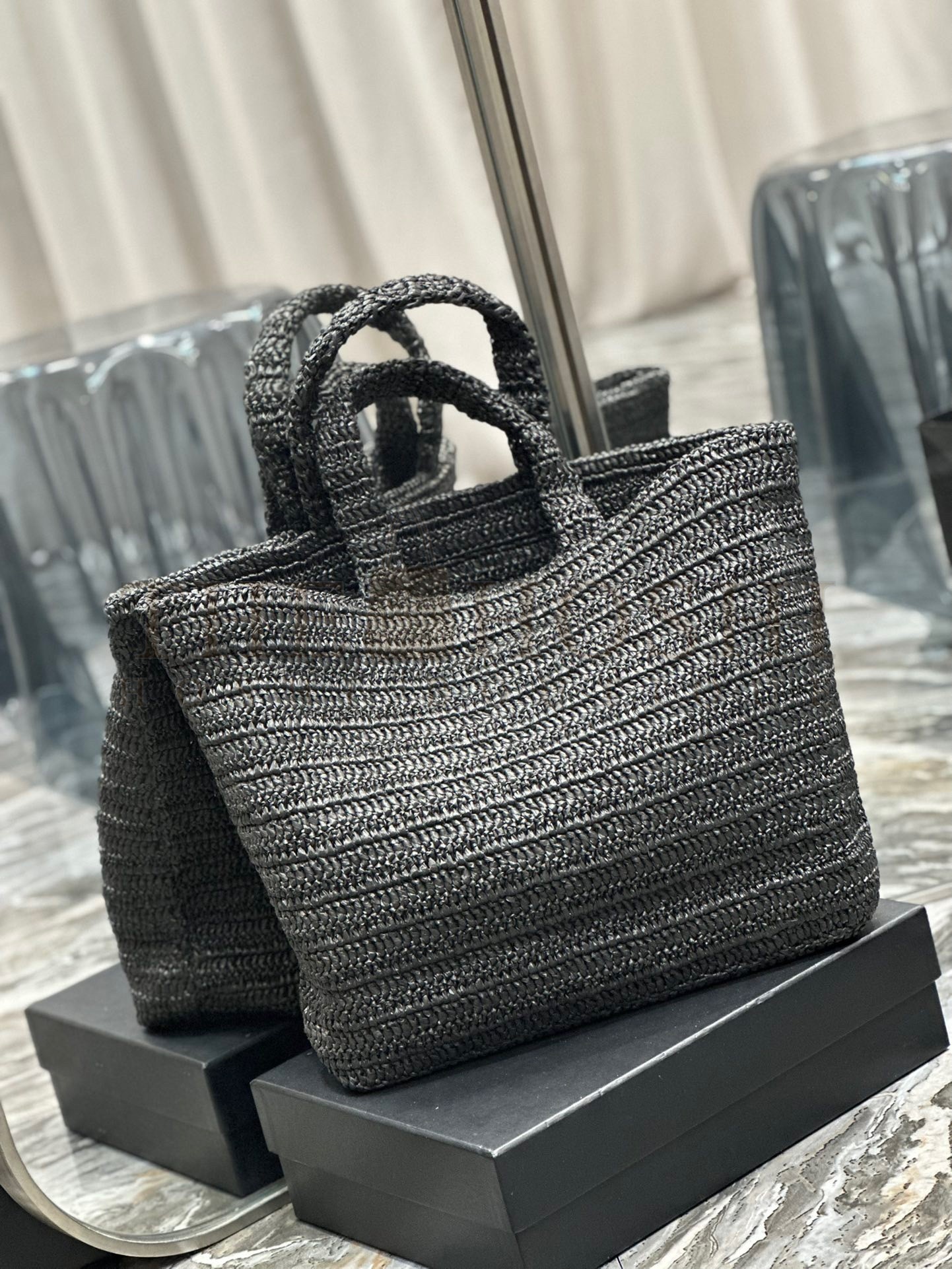 Sa1nt Lau*nt Rive Gauche Tote Bag in Black Raffia Crochet Master Quality