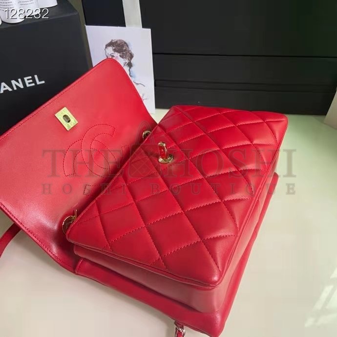 Ch**el Women Flap Bag Top Handle Smooth Calfskin Gold-Tone Metal Red Master Quality