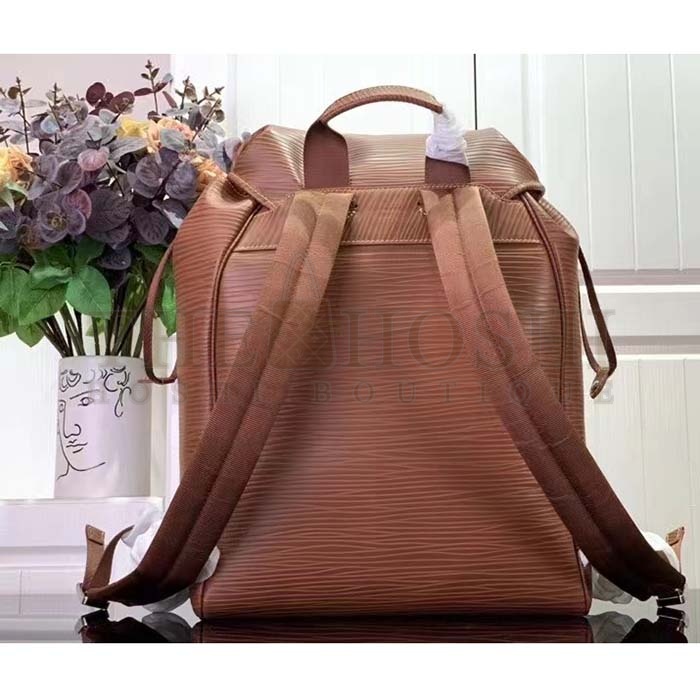 L0vis Vvtt0n LV Unisex Montsouris Backpack Cognac Calf Leather Drawstring Magnetic Closure Handle Master Quality