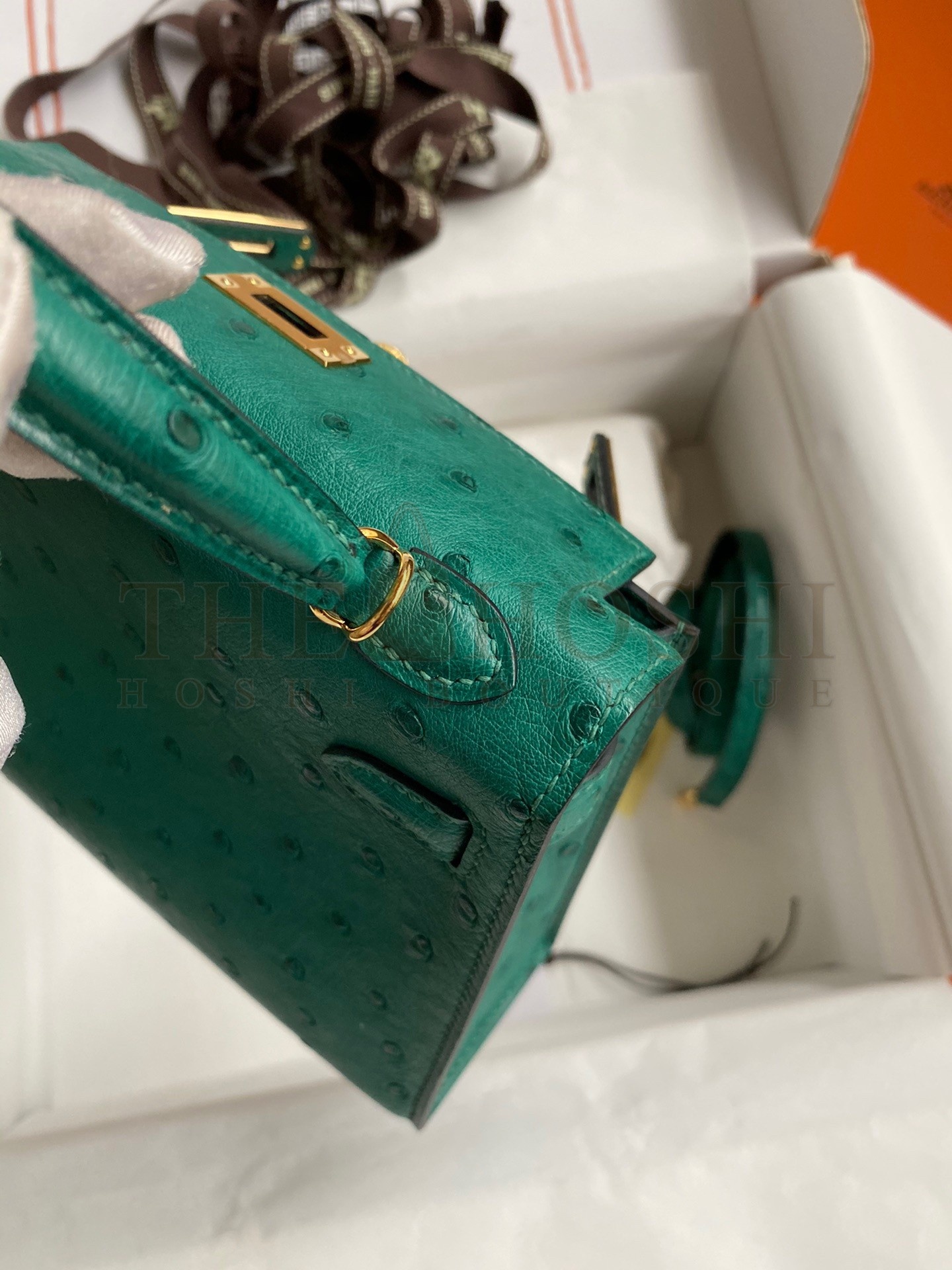 H**me5 Kelly Mini II Sellier Handmade Bag In Vert Vertigo Ostrich Leather Master Quality