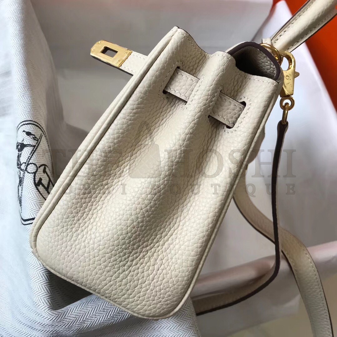 H**me5 Mini Kelly 20cm Bag In Craie Clemence Leather Master Quality