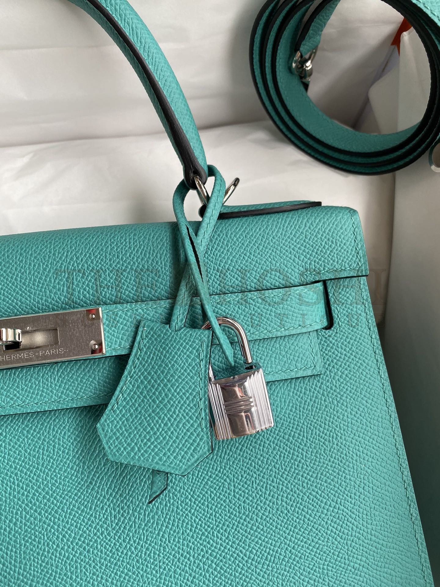 H**me5 Kelly Sellier 28 Handmade Bag In Blue Paon Epsom Calfskin Master Quality