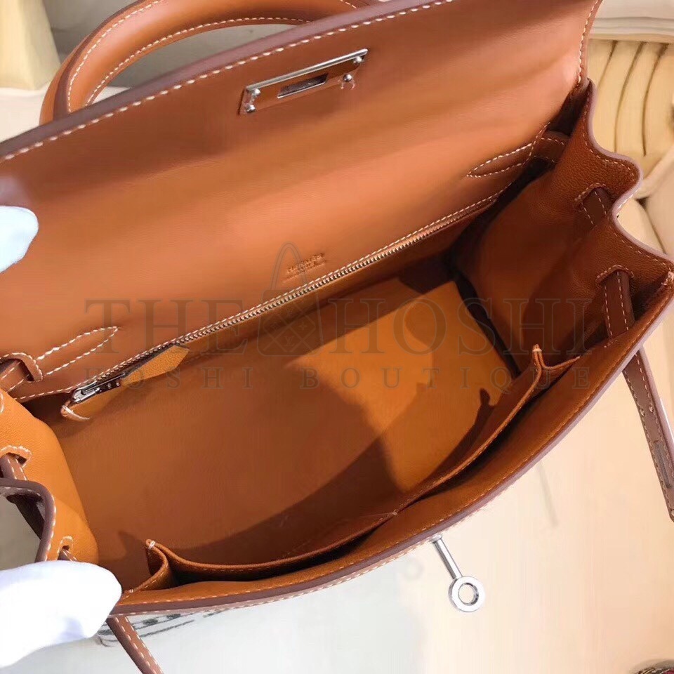 H**me5 Kelly 28cm De Camp Dechainee Toile Bag Master Quality