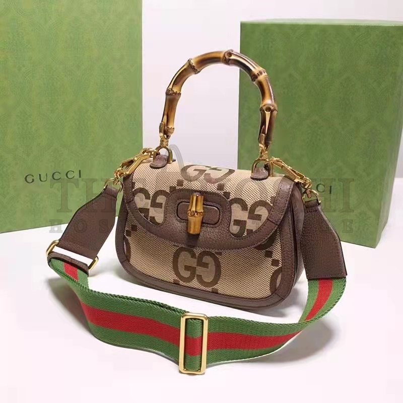 Gvc*1 Women Bamboo 1947 Jumbo GG Mini Bag Brown Camel Ebony Canvas Master Quality