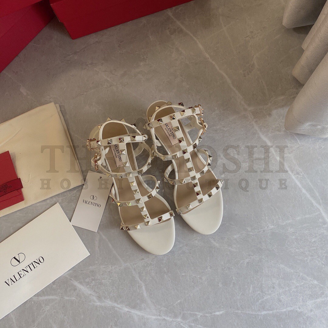 Va1e*ntin0 Rockstud Ankle Strap Sandals 60mm In White Calfskin Master Quality