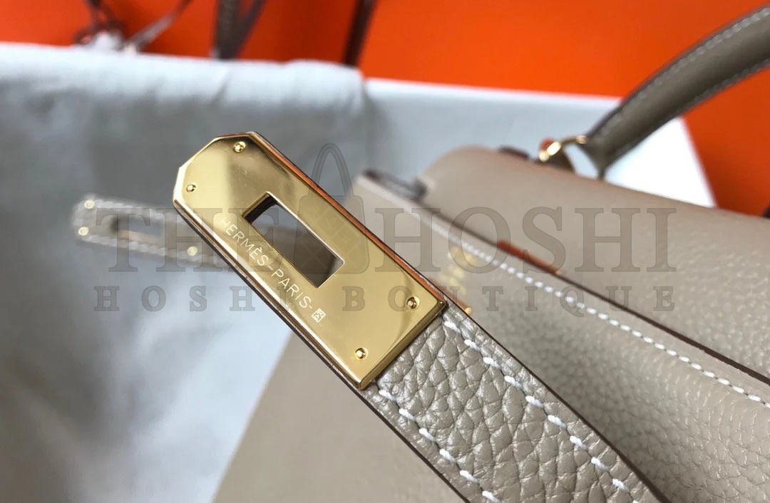 H**me5 Kelly 32cm Retourne Bag in Tourterelle Clemence Leather GHW Master Quality