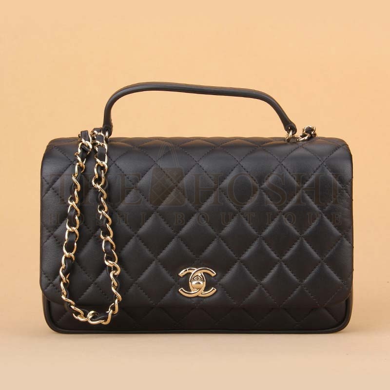 Ch**el Women CF Flap Bag in Calfskin Leather with Top Handle-Black Master Quality