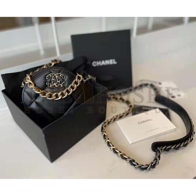 Ch**el Women Ch**el 19 Clutch with Chain Lambskin Gold Silver-Tone & Ruthenium Black Master Quality
