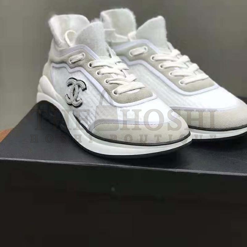 Ch**el Women Velvet Calfskin & Mixed Fibers Sneakers-Grey Master Quality