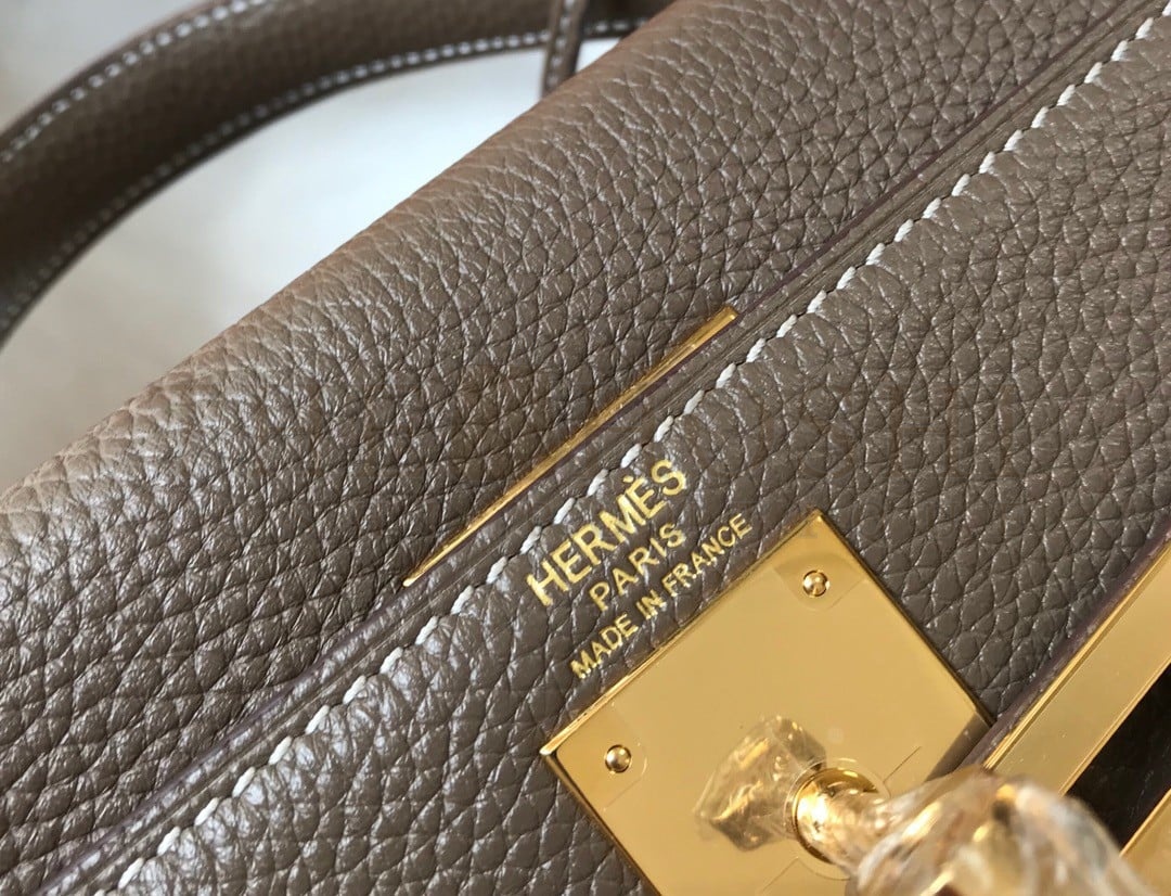 H**me5 Kelly 32cm Retourne Bag in Taupe Clemence Leather GHW Master Quality