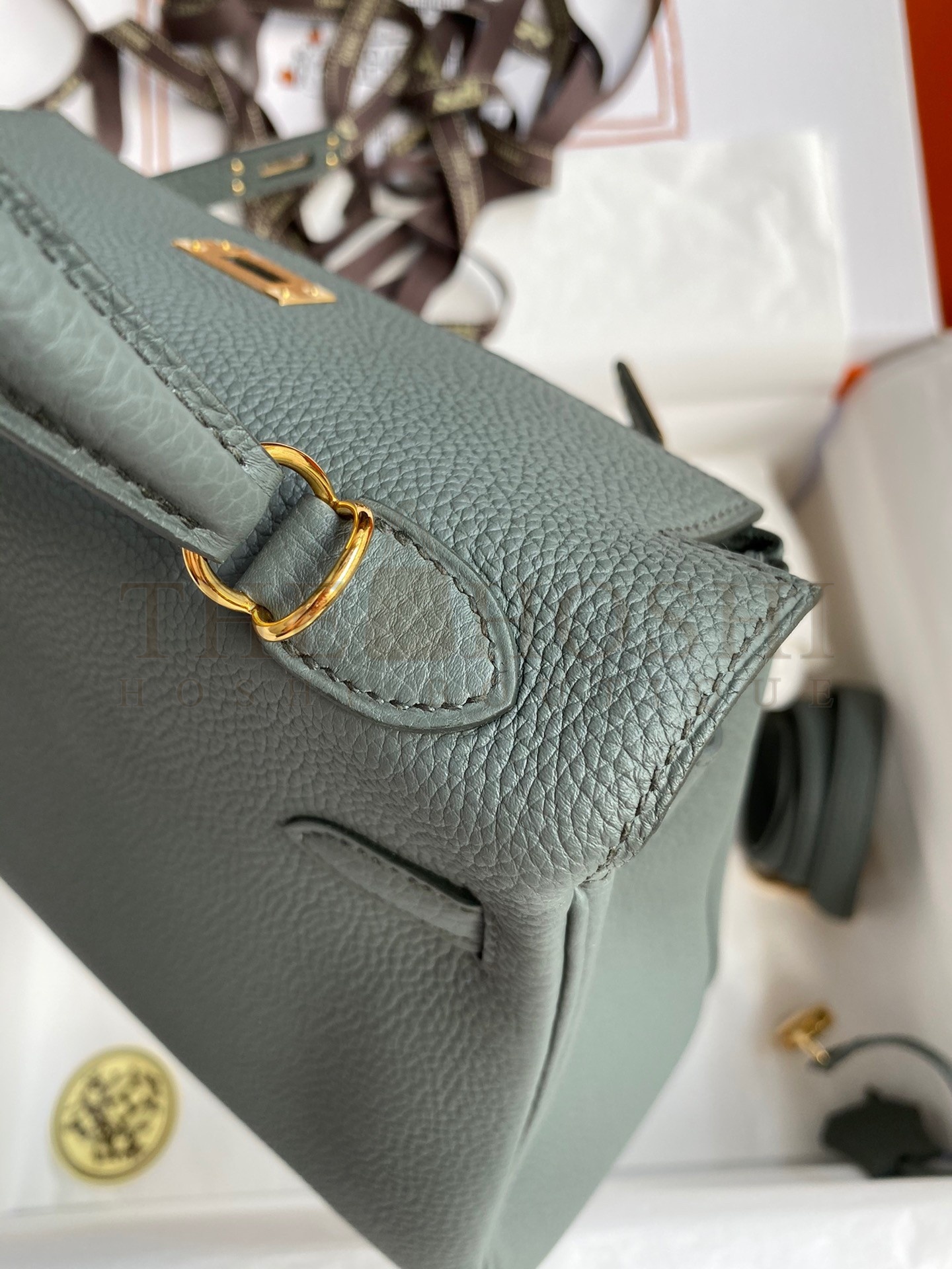 H**me5 Kelly Retourne 25 Handmade Bag In Vert Amande Clemence Leather Master Quality