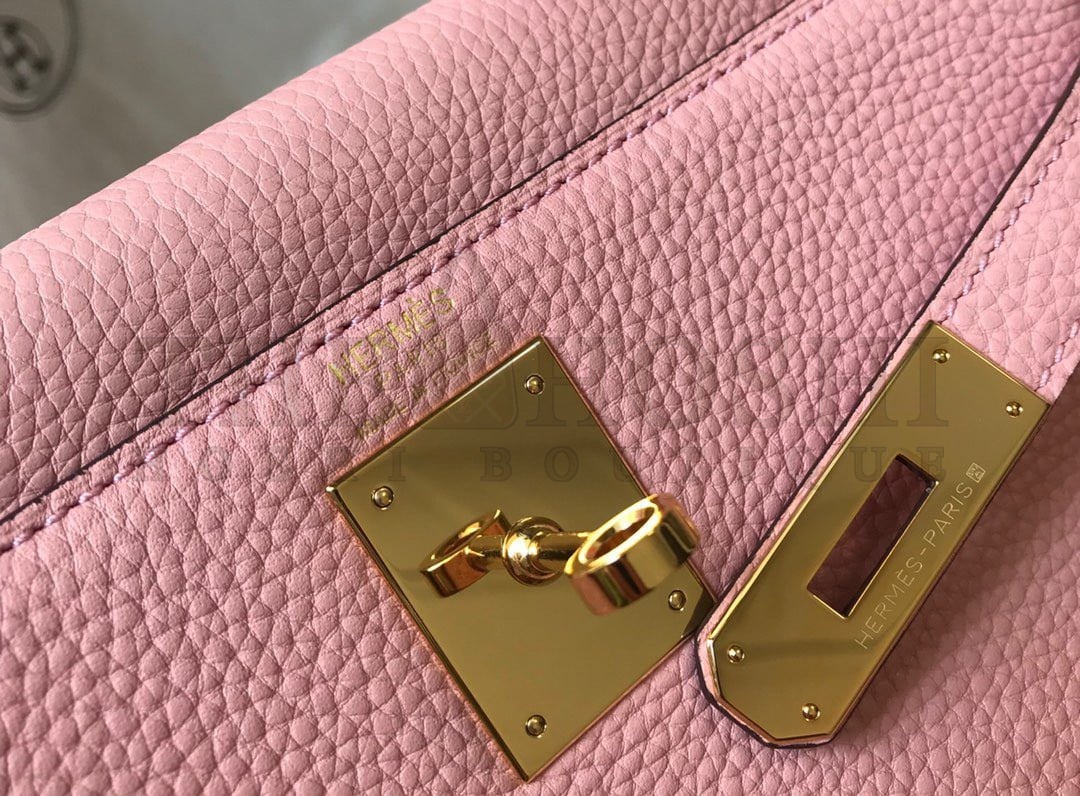 H**me5 Kelly 28cm Retourne Bag in Pink Clemence Leather GHW Master Quality