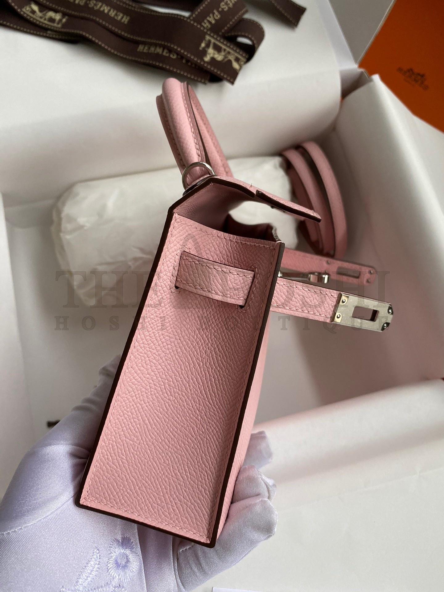 H**me5 Kelly Mini II Sellier Handmade Bag In Rose Sakura Epsom Calfskin Master Quality