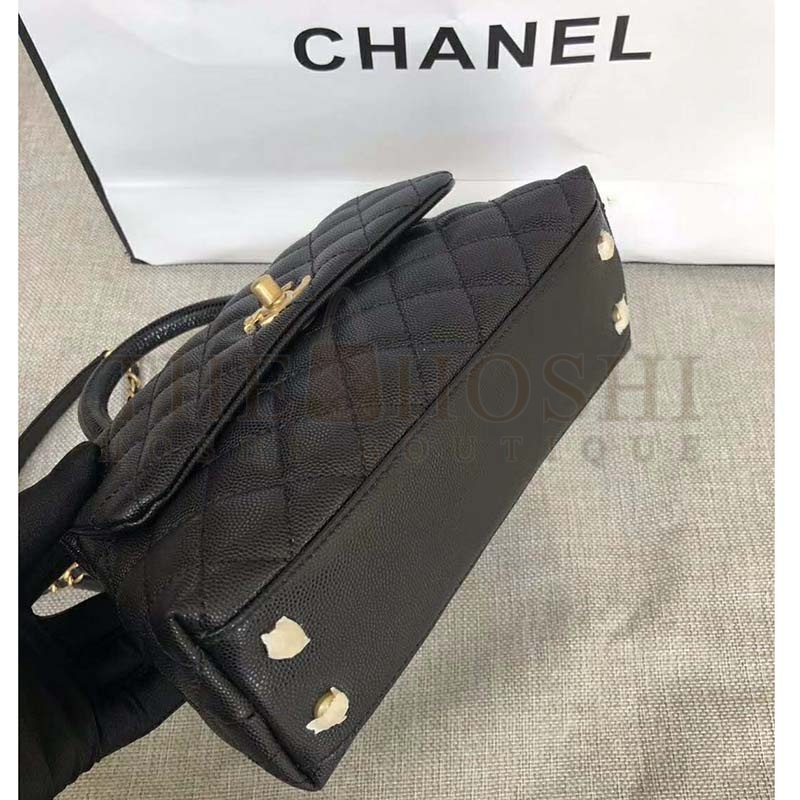 Ch**el Women Small Flap Bag with Top Handle Grained Calfskin-Black Master Quality